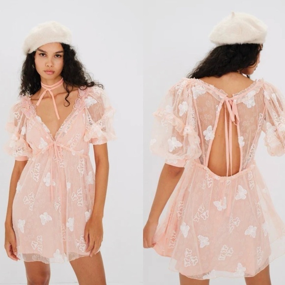 For love and lemons light peach lace mini dress in size small - Picture 13 of 16